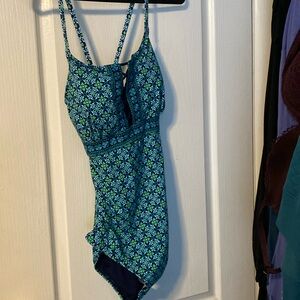 Lands End Lace Up One Piece Swimsuitt
